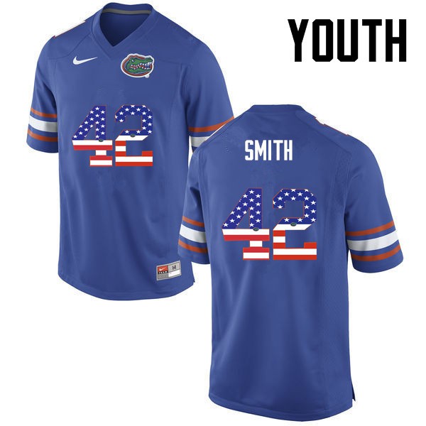 Florida Gators Youth #42 Jordan Smith College Football Jersey USA Flag Fashion Blue